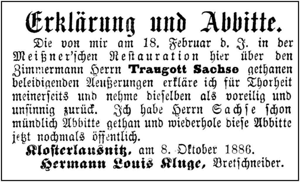 1886-10-11 Kl Ehrenerklaerung